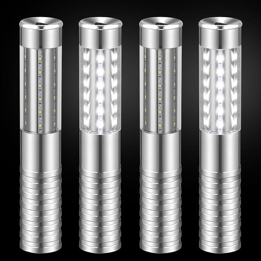 4 Pieces LED Strobe Baton Light Rechargeable Bottle Service Sparklers Stick Reusable Champagne Bottle Handheld LED for Club Stage Nightclub Party Concert Event Bar Outdoor - Silver