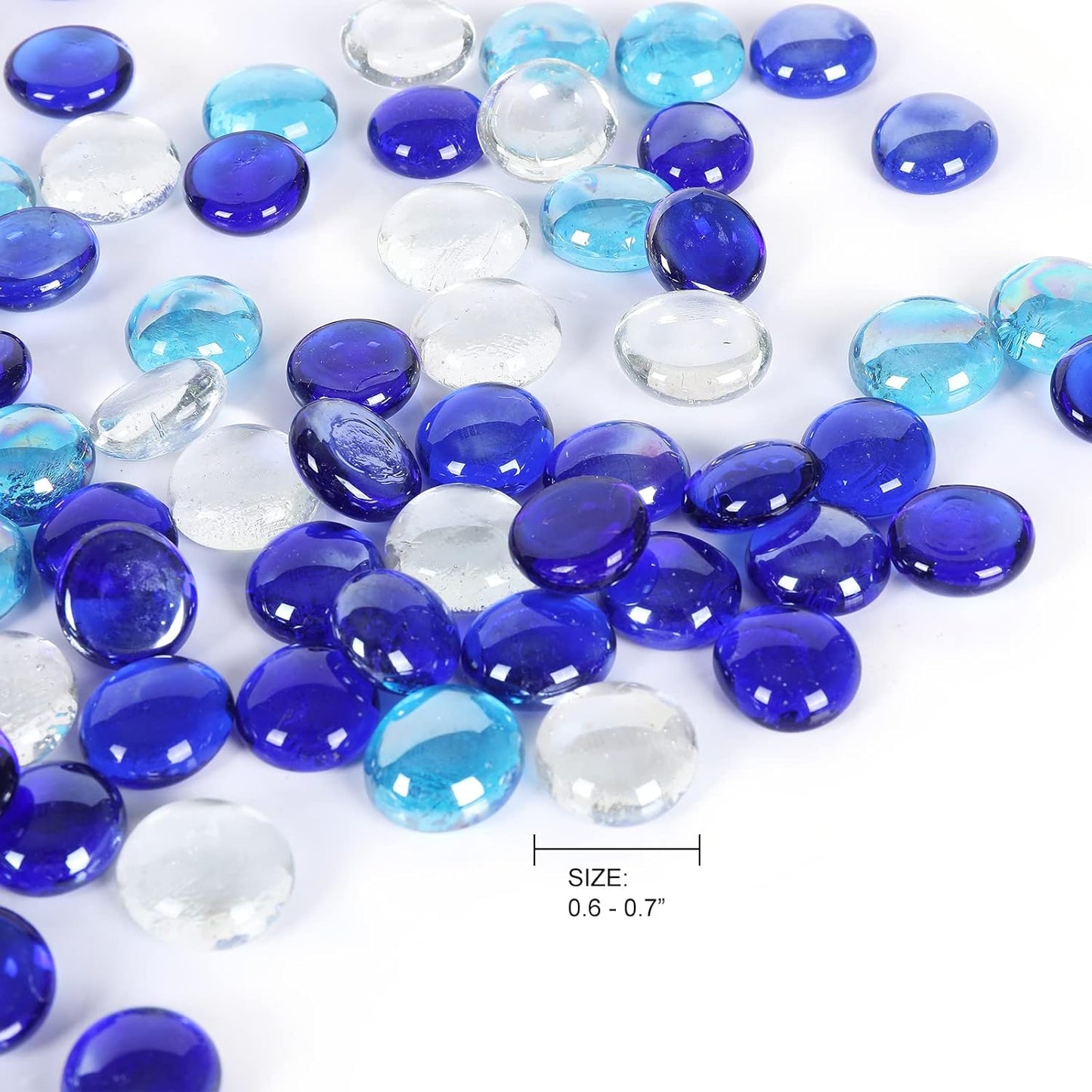 5LB Fire Glass Beads Flat Glass Marbles for Outdoor Fire Pit and Fireplace, Glass Gemstones for Vase Filler, Aquariums, Hydroponics Plants, Home Decor and Christmas DIY Craft, Blue Mixed