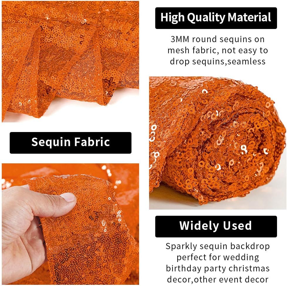 Hahuho Orange Sequin Backdrop Curtain, 2PCS 2FTx8FT Glitter Backdrop Curtain for Parties, Christmas, Wedding, Party Decoration（2 Panels, 2FT x 8FT, Orange