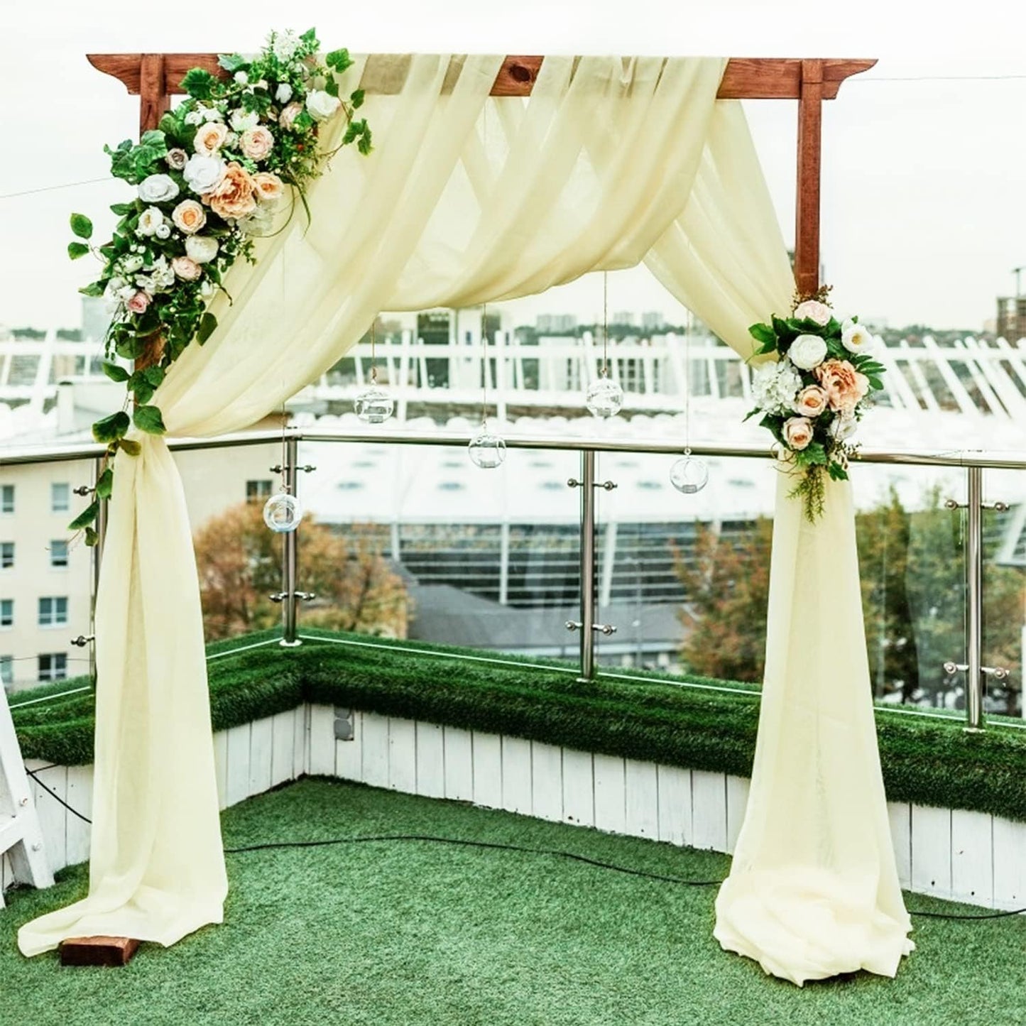 Wedding Arch Draping Fabric Beige Arch Drapes Sheer Backdrop Curtain for Ceremony Photo Wedding Decor 19Ft Length x 28" Width 1 Panel