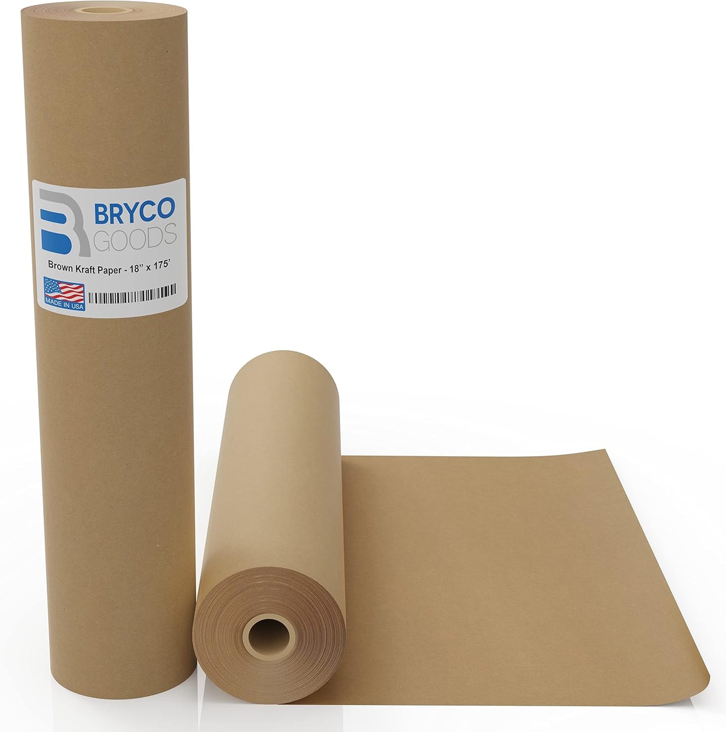 Bryco Goods Jumbo Kraft Paper Roll - Brown - 18" x 2100" (175') - USA Made - Suitable for Packing - Moving - Shipping - Crafts - Wall Art - Bulletin Boards - Floor Covering - Table Runner
