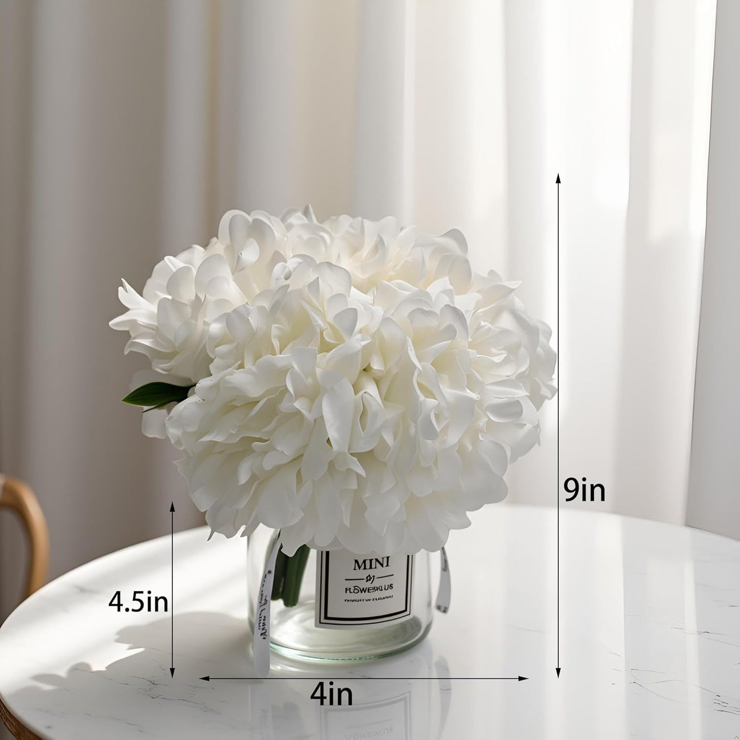 LADADA Artificial White Peony and Glass vase Decoration, Glass Bottle Set,Suitable for Living Room, Dining Table, Wedding, and Other Home Decoration
