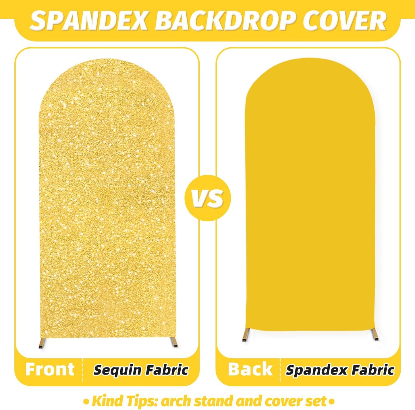 MODFUNS Metal Arch Backdorp Stand and Cover Set 6&6.6&7.2ft Gold Sequins Arch Backdrop Cover Set of 3 Golden Arched Backdrop Stand Wedding Arch Frame for Birthday Party Banquet Decoration