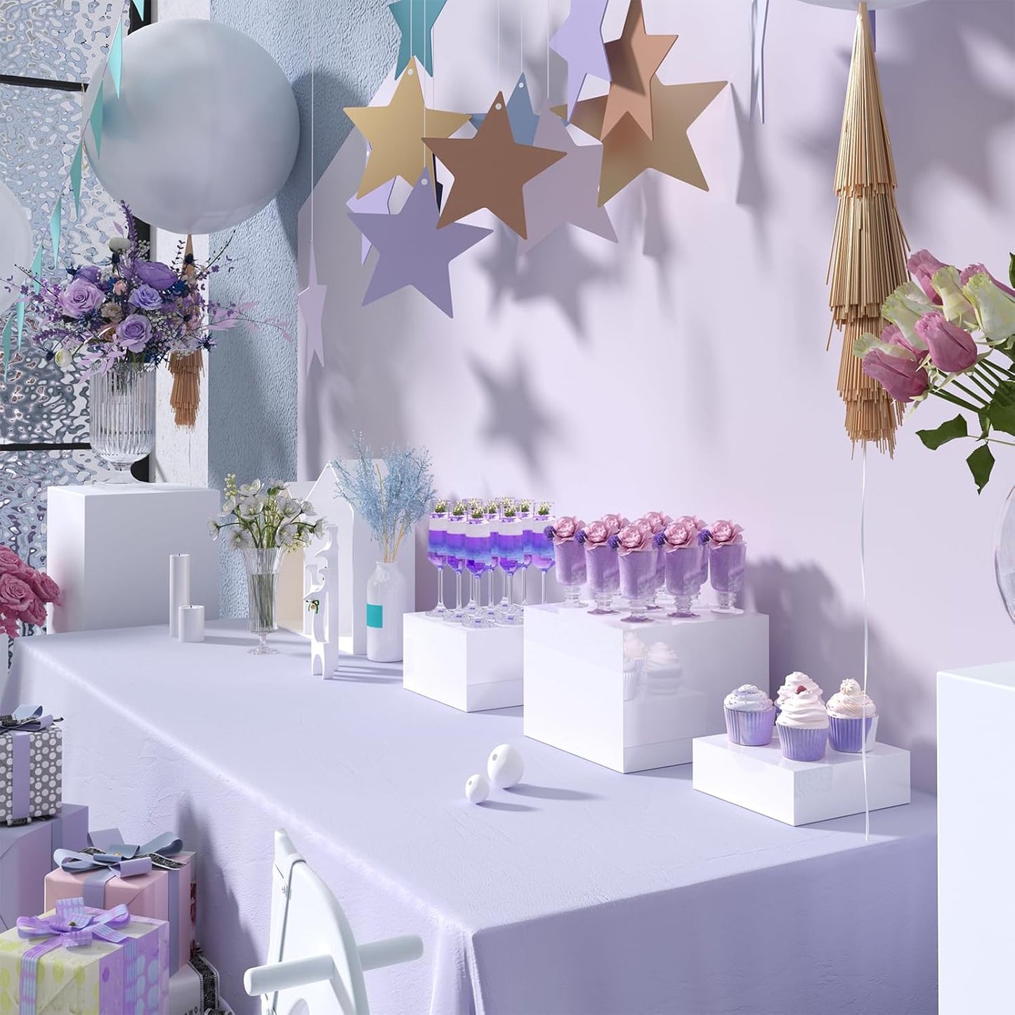 Buffet Risers, Food Display Risers for Party, Glossy White Acrylic Risers Display Stand for Buffet Table, Catering Displays for Dessert, Cube Box Nesting Riser with Hollow Bottoms (8"x9"x10" 6PCS)