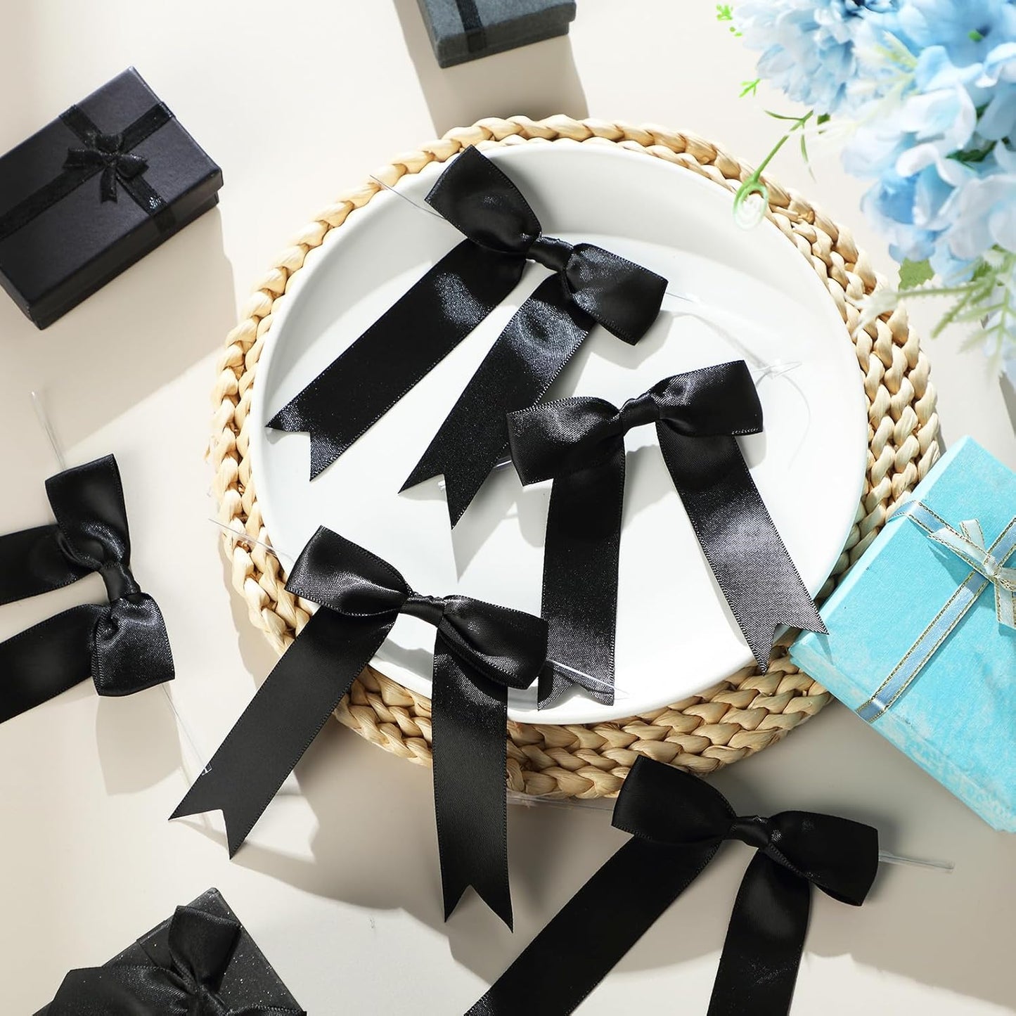 Riceshoot 24 Pcs Satin Ribbon Bow 3.5x5 Inch Twist Tie Bows for Gift Balloon Bag Cake Craft DIY Wedding Birthday Party Decor