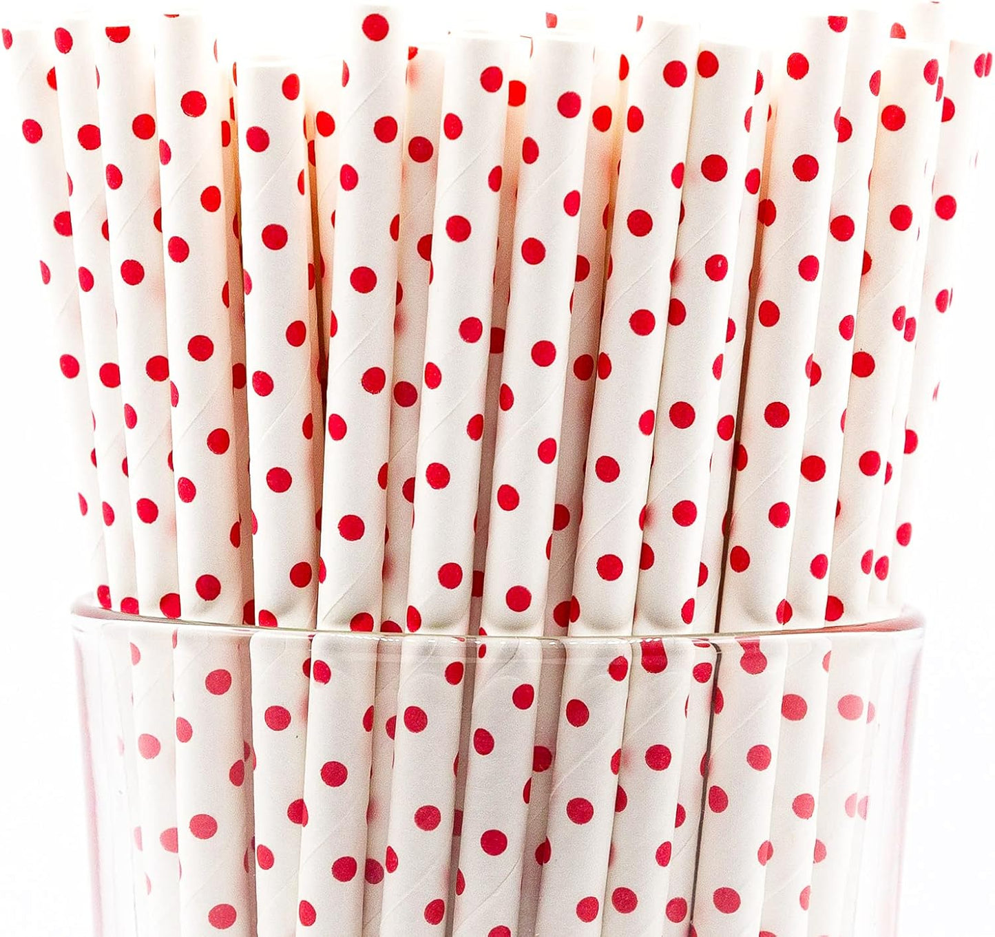Pack of 900 Red Polka Dot Biodegradable 4-Ply Paper Drinking Straws (Compostable, Non-toxic, BPA-free)