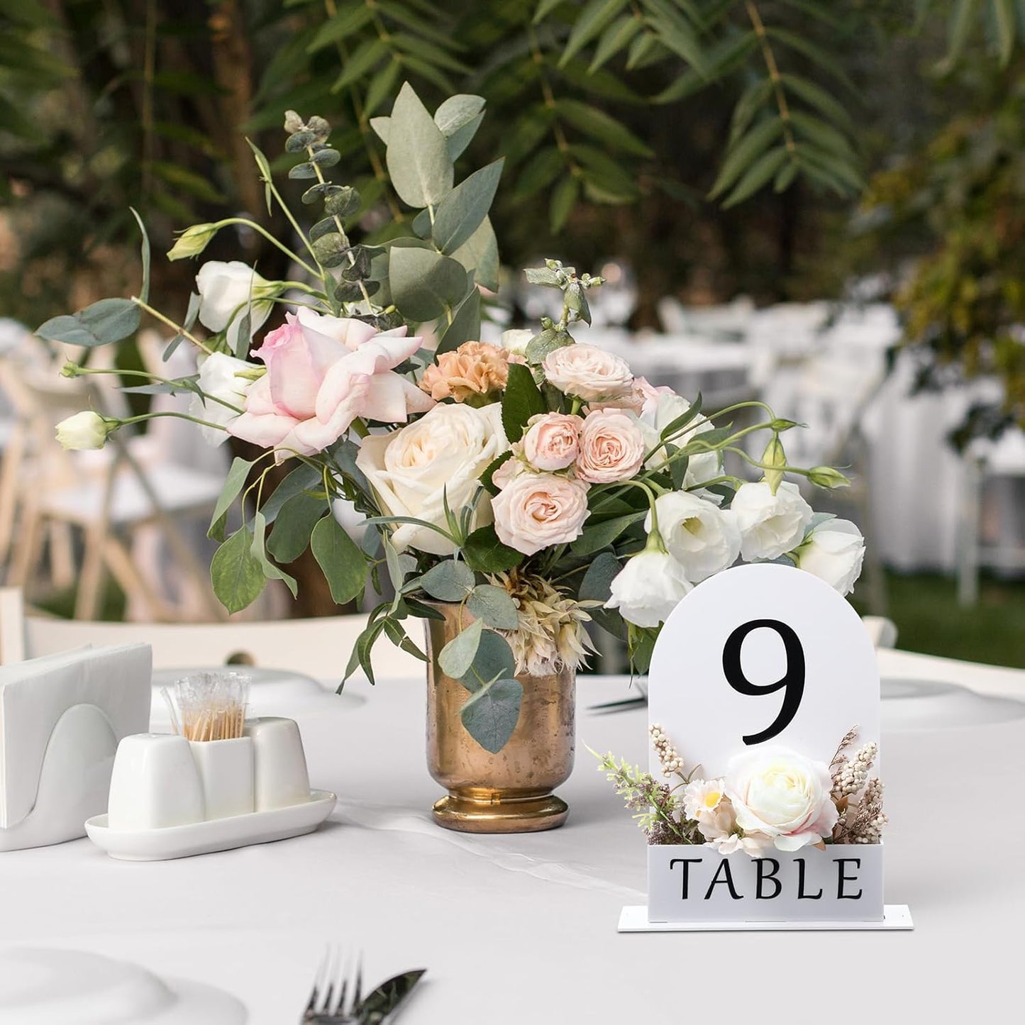 Table Number 1-15 for Wedding Reception Arch Acrylic Wedding Table Number with Flower Trough 5" x 7" Mirrored Rustic Centerpiece for Reception Bridal Shower Party Catering Banquet(White)