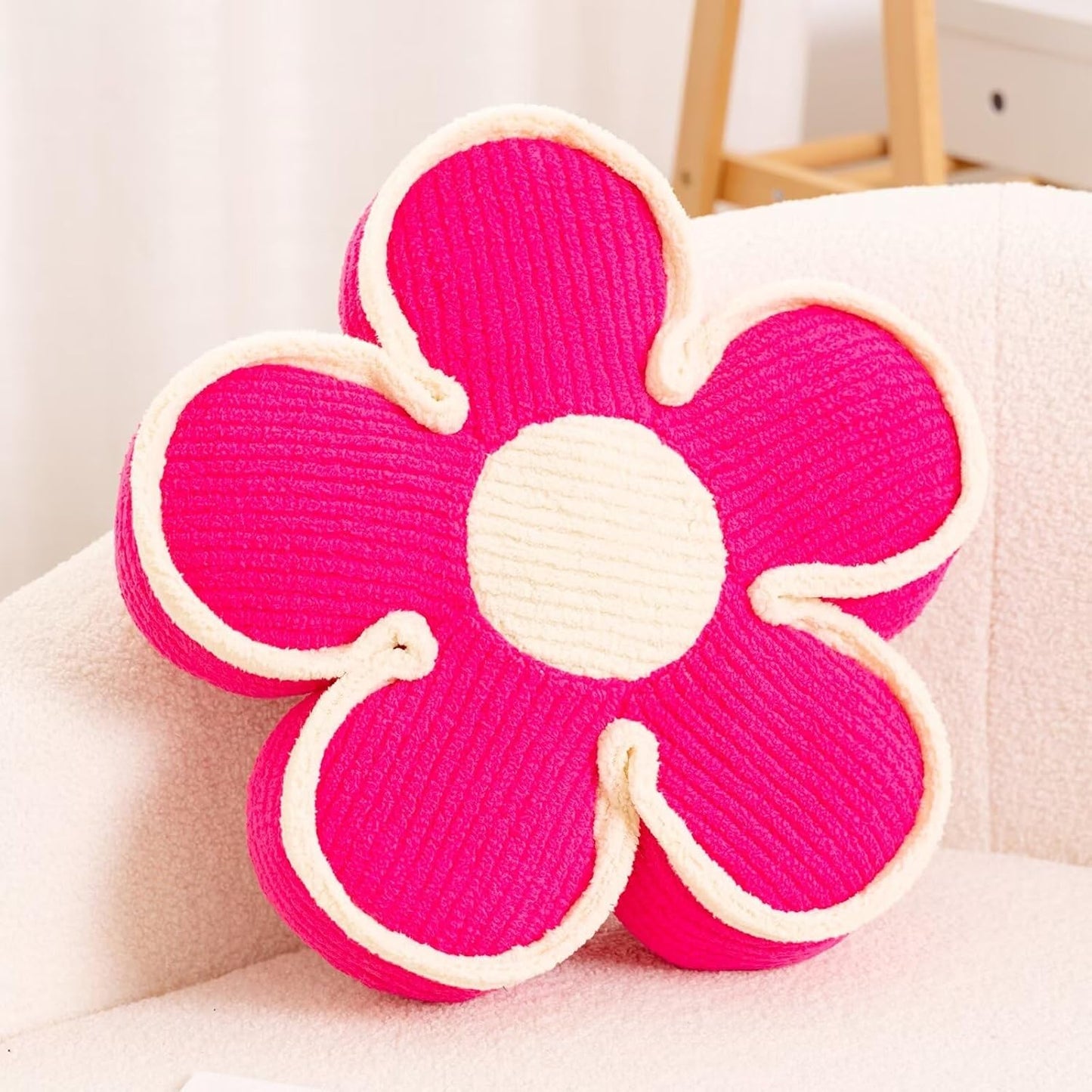 Soft Flower Shaped Floor Cushion, Decorative Throw Pillow, Cute Seating Cushion, Plush Pillows for Sofa Couch Bed (17.7 Inch, Hot Pink)
