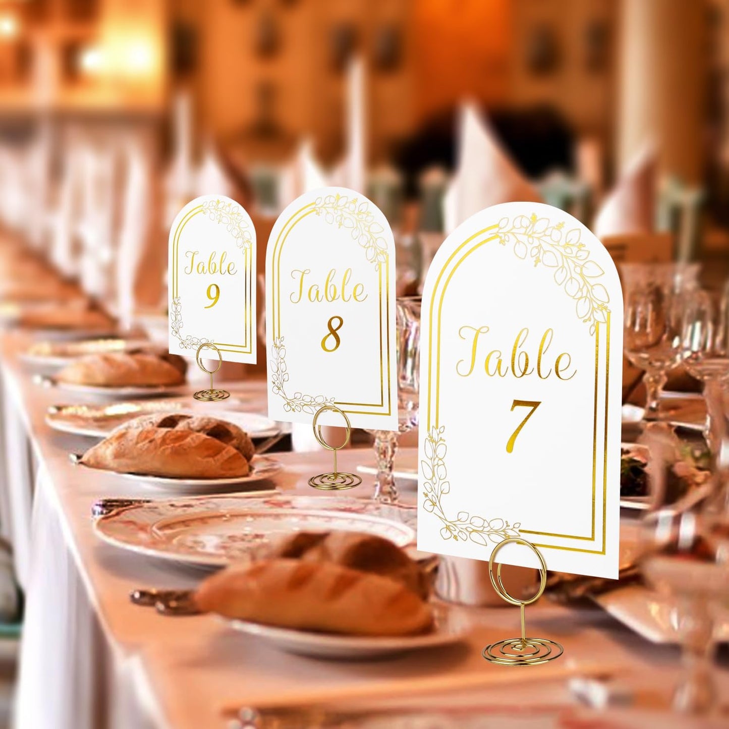Wedding Table Numbers 1-30, 30 White Gold TableNumber Cards with 30 Gold Number Holders, 1 Set of 30 Table Numbers for Wedding Reception(Card and Holder)