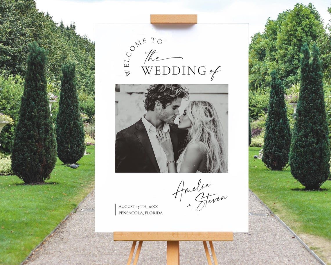 Modern Photo Wedding Welcome Sign, Minimalist To The Wedding Of Signs