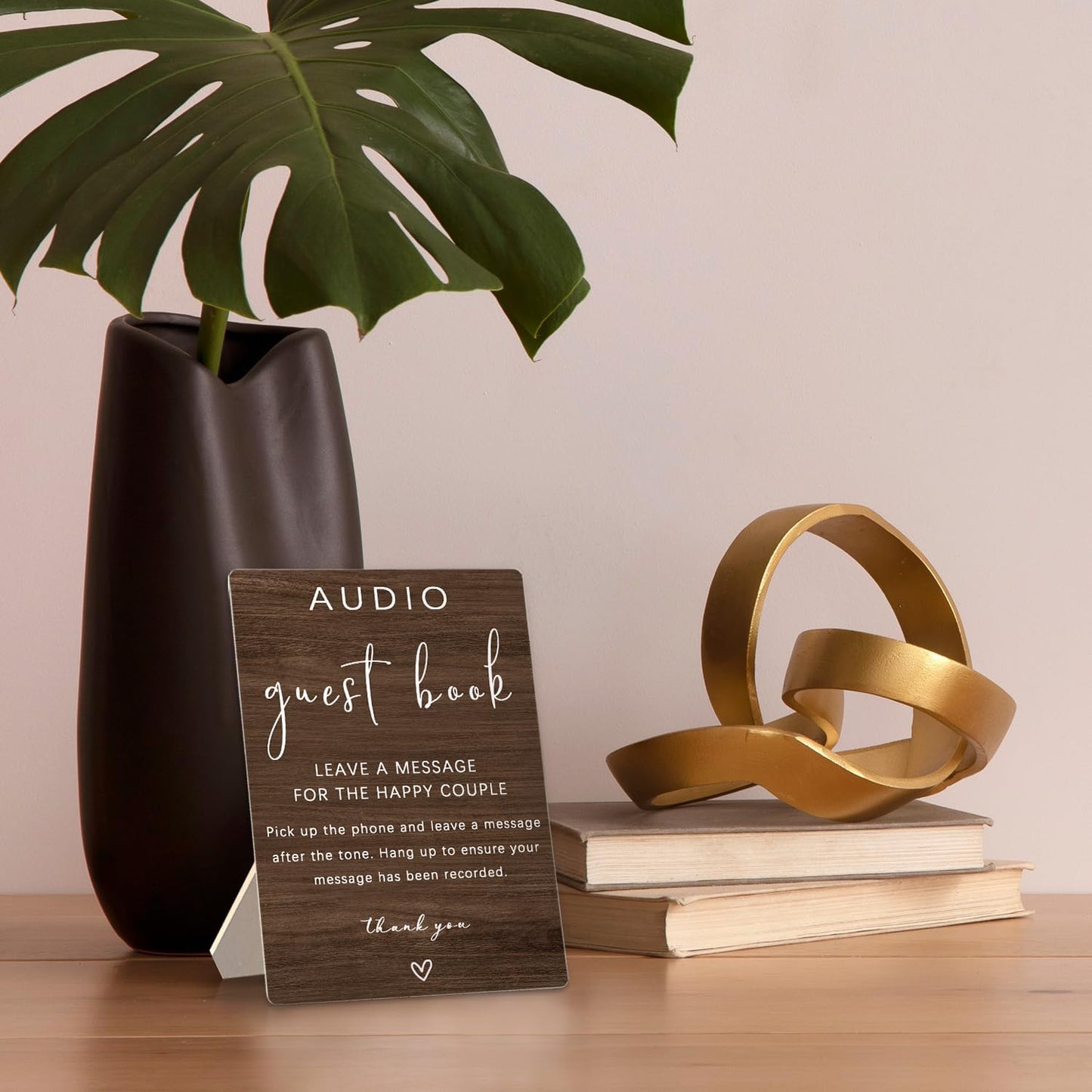 Audio Guestbook Sign, Audio Phone Guestbook Wooden Stand 5x7inch, Wedding Telephone Phone Audio Message Guest Book Sign, Wedding Table Decoration (Brown)