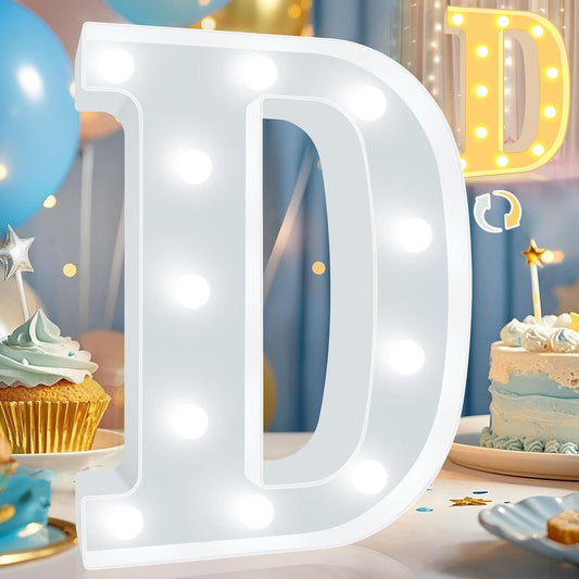 Pooqla LED Marquee Letter Lights, Warm White and Cool White Decorative Lighted Letters, Light Up Alphabet Letters for Boys Girls, Party, Wedding, Bar, Night Light, Birthday Decoration, Letter D