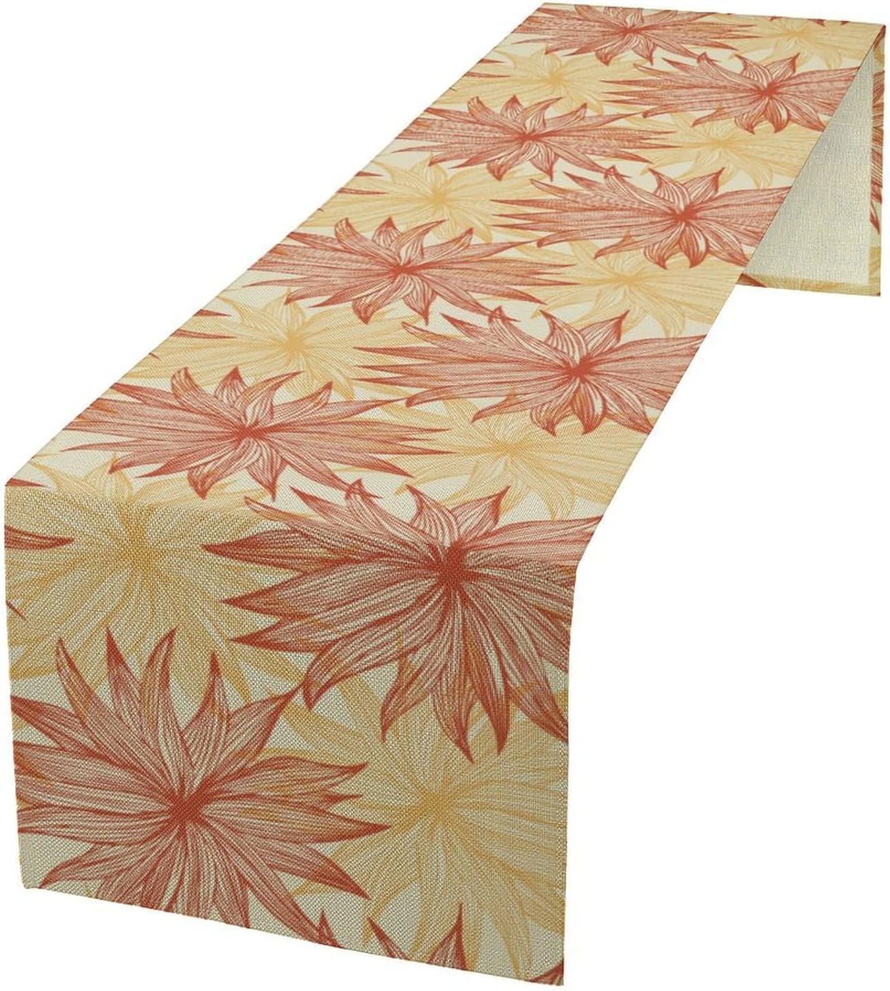 Autumn Chrysanthemum Table Runner, Vintage Modern Geometric Floral Boho Table Runner for Kitchen Dining Bedroom Living Room Table Decor for Indoor Outdoor Home Party, 13x108 Inch