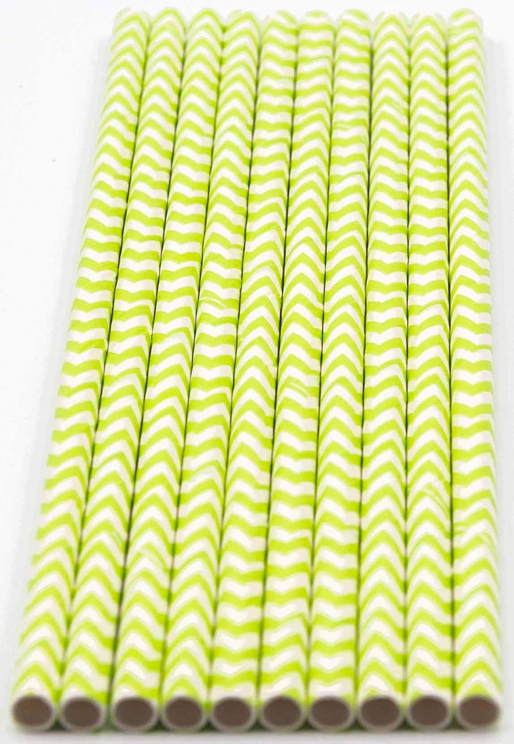 Pack of 150 Green Chevron Biodegradable 4-Ply Paper Drinking Straws (Compostable, Non-toxic, BPA-free)