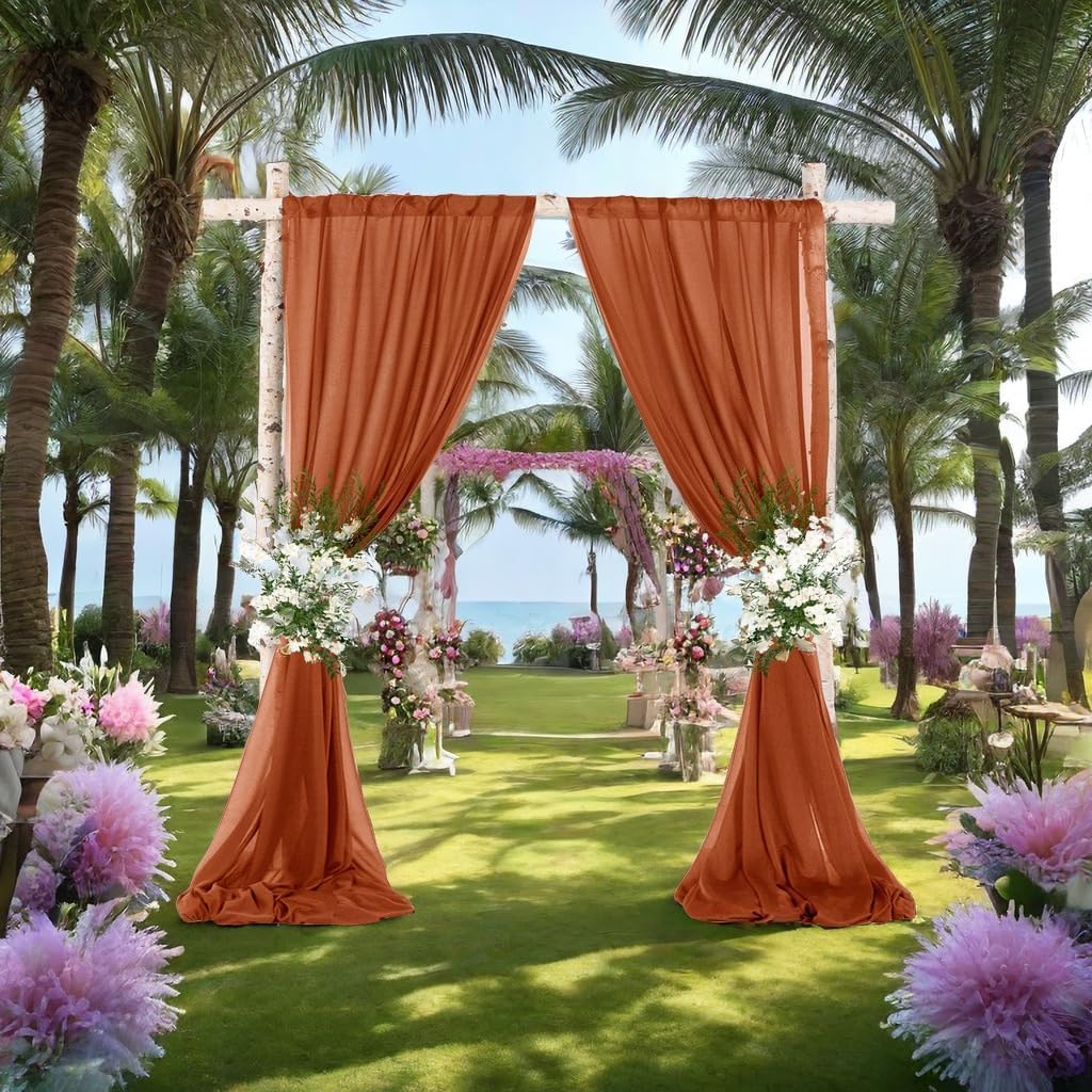 MLMW Fall Wedding Arch Draping Fabric 2 Panels 29" x 20Ft Burnt Orange Terracotta Sheer Wedding Arch Backdrop Drapes Outdoor Curtain for Thanksgiving Ceremony Party Background Ceiling Decor