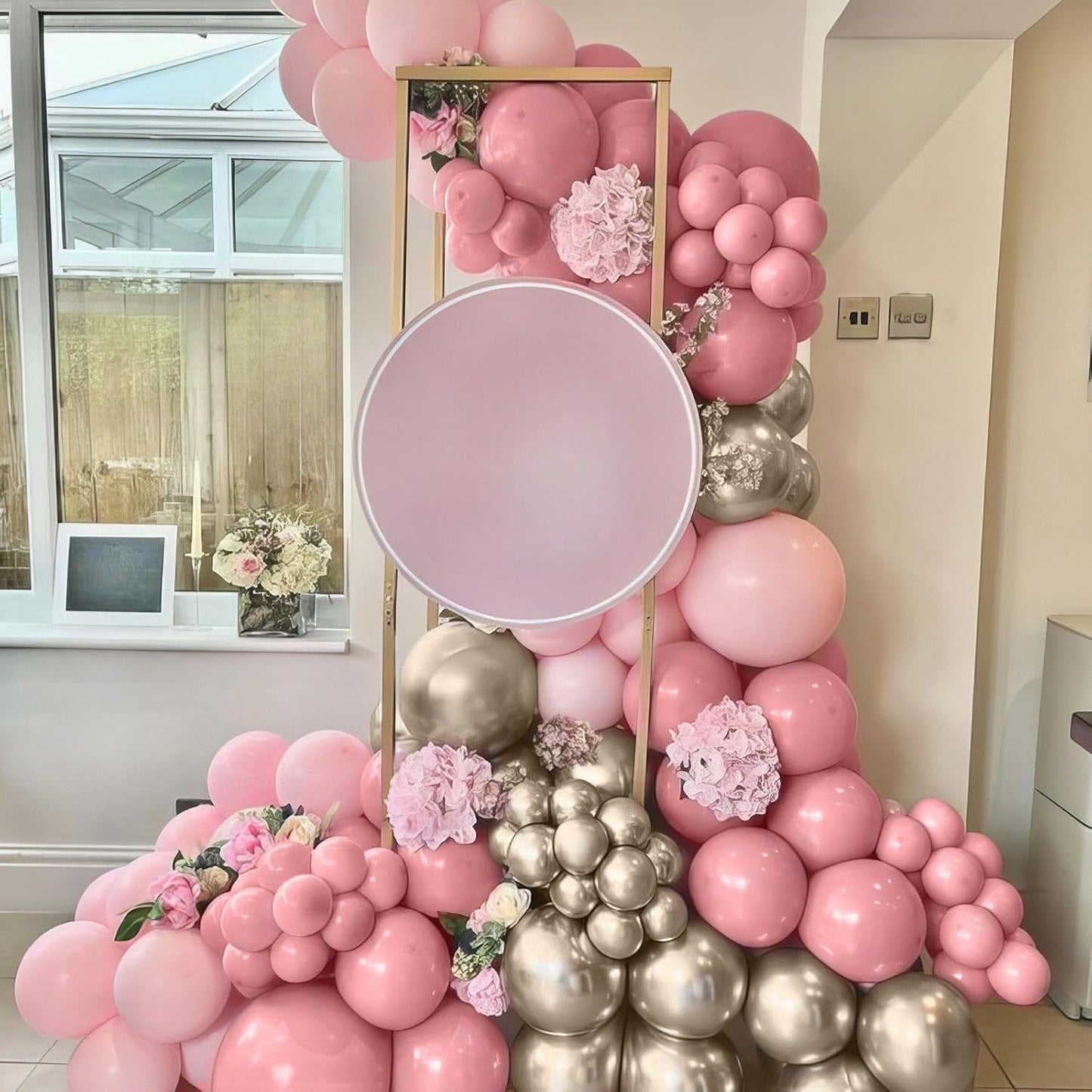 Dusty Pink White Balloons, 50Pcs 12 Inches Pink Sand White Metallic Gold Birthday Balloons for Girls Birthday Party Wedding Anniversary Bridal Engagement Baby Shower Decorations