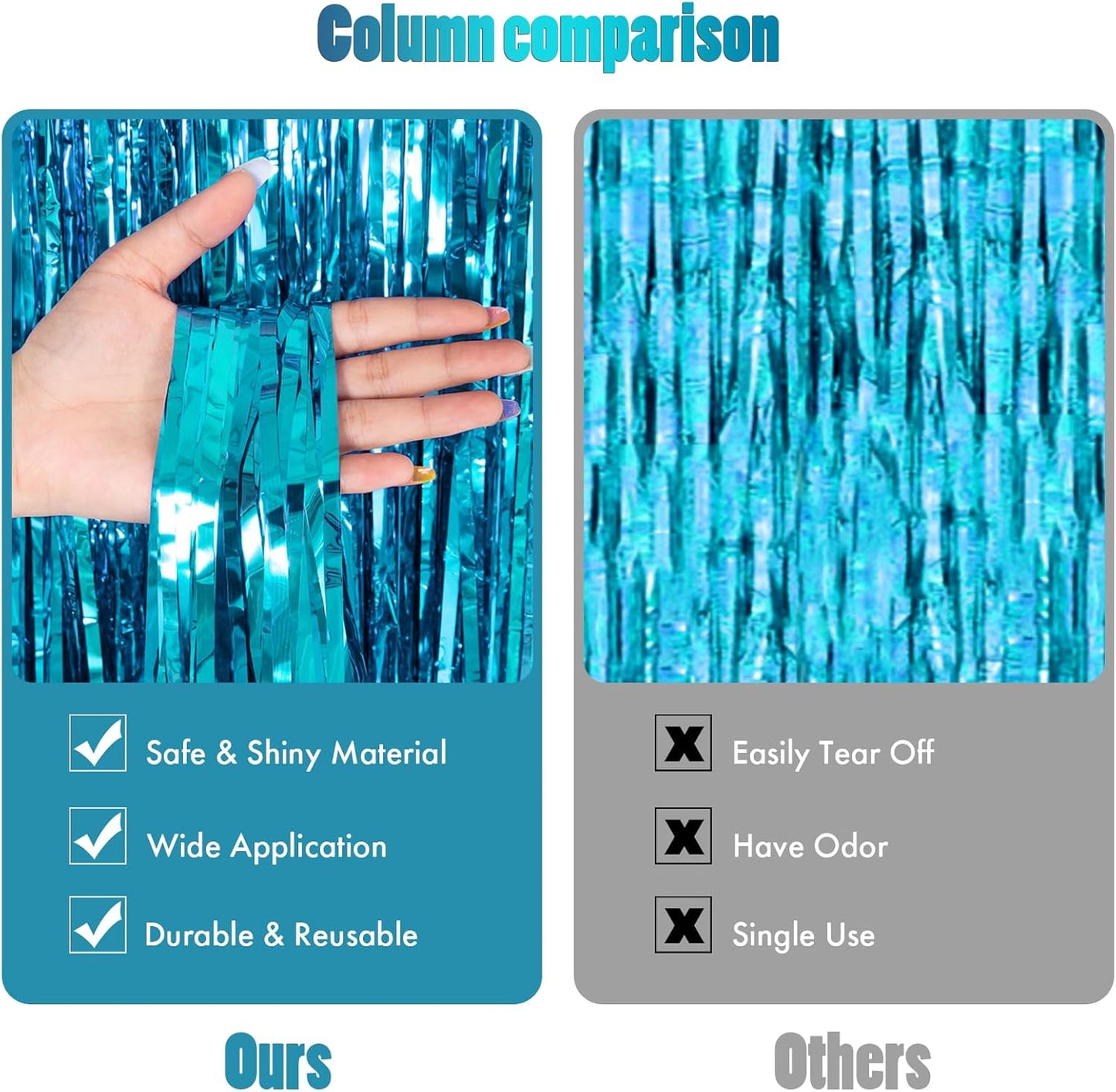 CANREVEL 2 Pack 3.3x8.2 Feet Light Blue Foil Fringe Backdrop Curtains, Tinsel Streamers Birthday Party Decorations, Fringe Backdrop for Birthday Baby Shower Mermaid Under The Sea Ocean Frozen Party