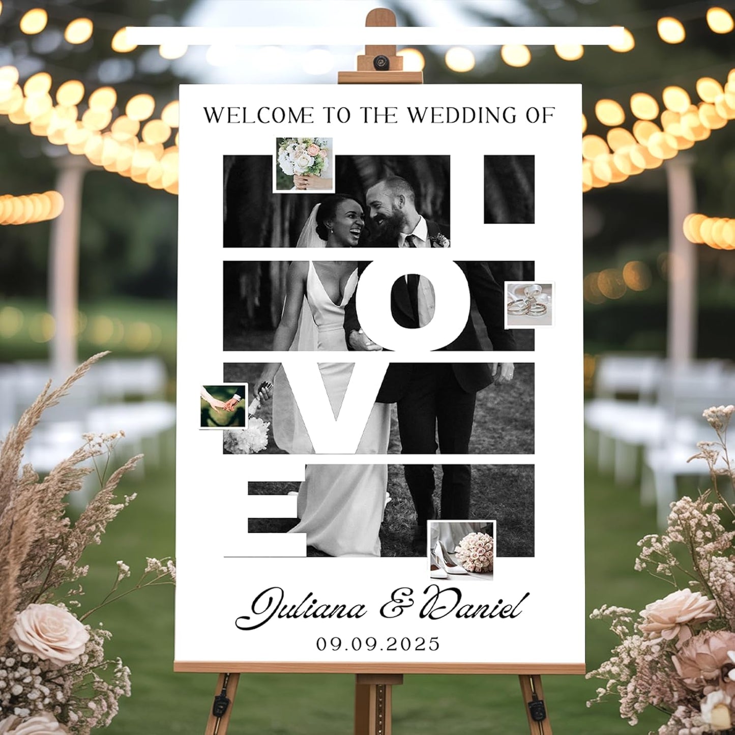 Personalized Wedding Welcome Sign - Custom Gifts for Weddings, Christmas, Engagement Party, Anniversary, Custom Bride & Groom Reception Sign with Photo, Corrugated Plastic H Stake