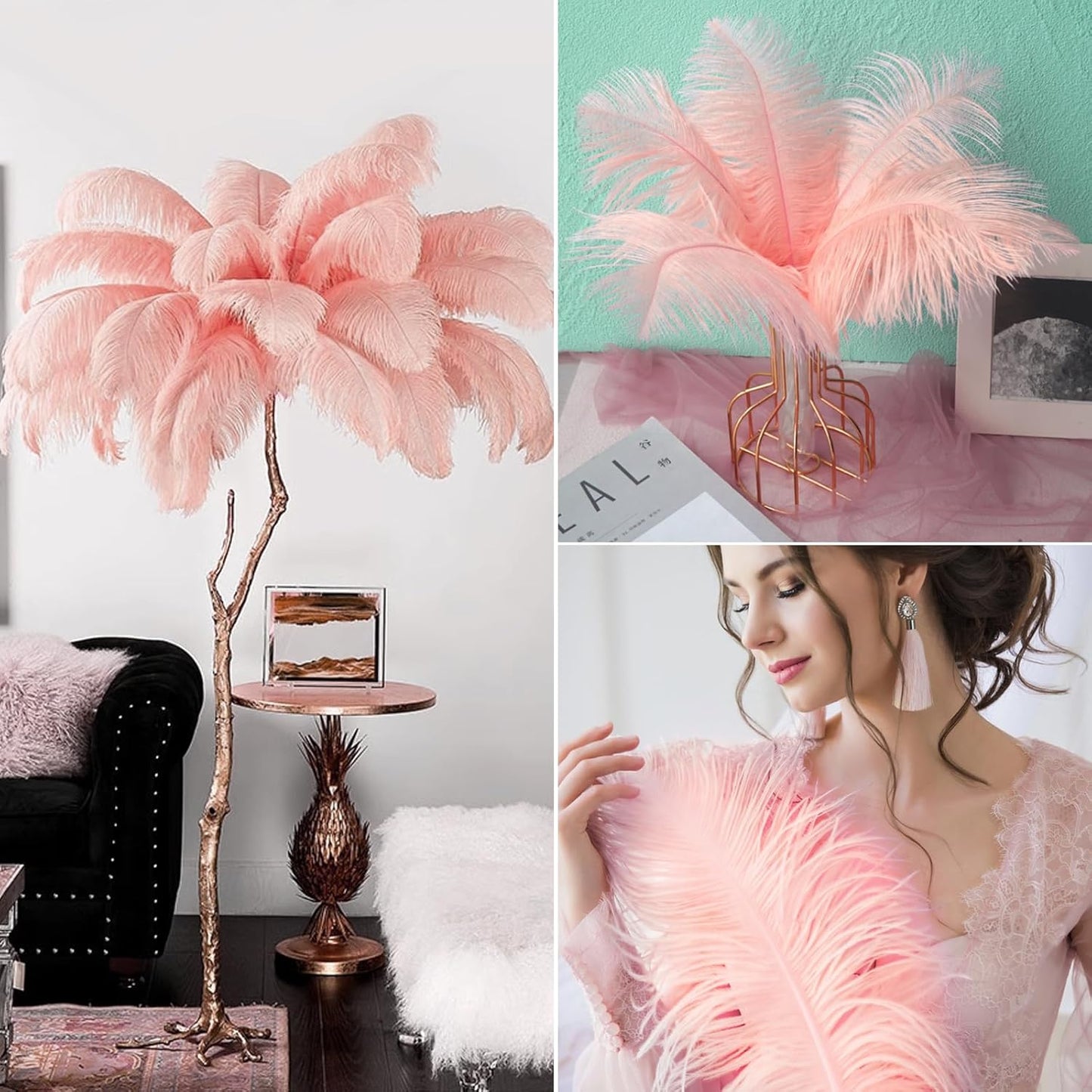 NEWONG 30pcs Rouge Pink Ostrich Feathers Natural Bulk 9-12in（23-30cm） Vase Craft Wedding Home Party Centerpieces Christmas Day Decoration