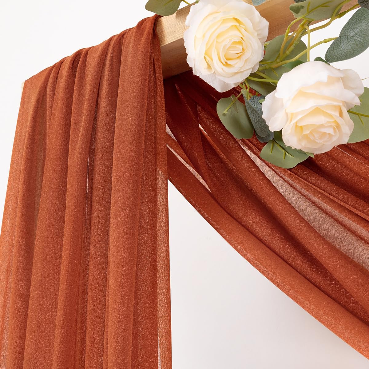 MLMC Terracotta Wedding Arch Draping Fabric 2 Panels 29" x 20 FT Extra Long Gauze Drapes Sheer Backdrop Curtains 6.6 Yards Outdoor Drapery Panels for Wedding Ceremony Party Ceiling Decoration