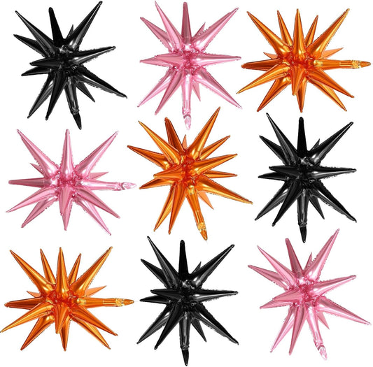 Black Orange Pink Star Balloons,9Pcs 22Inch Orange Pink Black Explosion Spike Cone Helium Polyester Film Star Foil Balloons for Halloween Birthday Anniversary Baby Shower Party Decorations