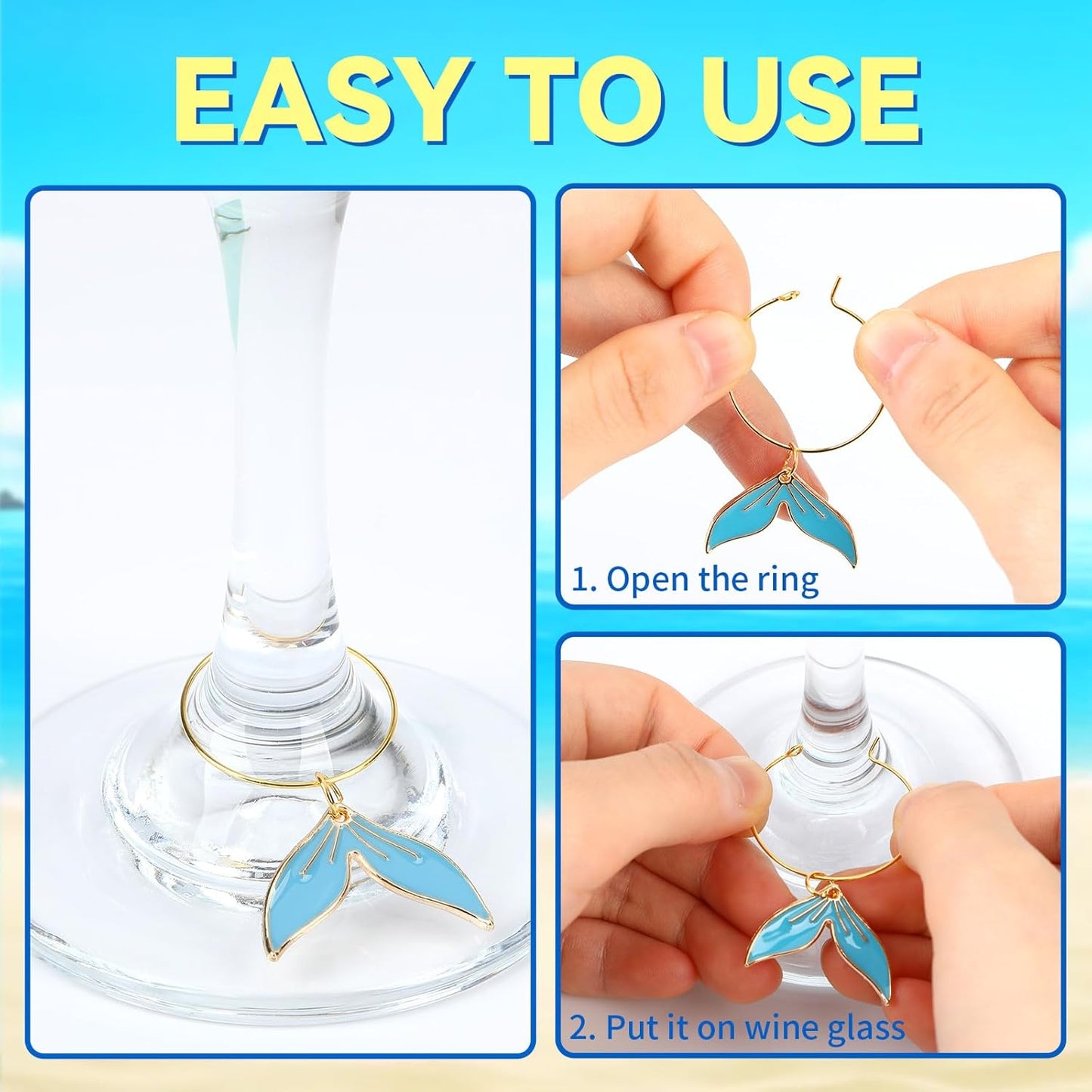 SANNIX 24pcs Ocean Wine Glass Charms for Stem Glasses, Wine Party Decorations