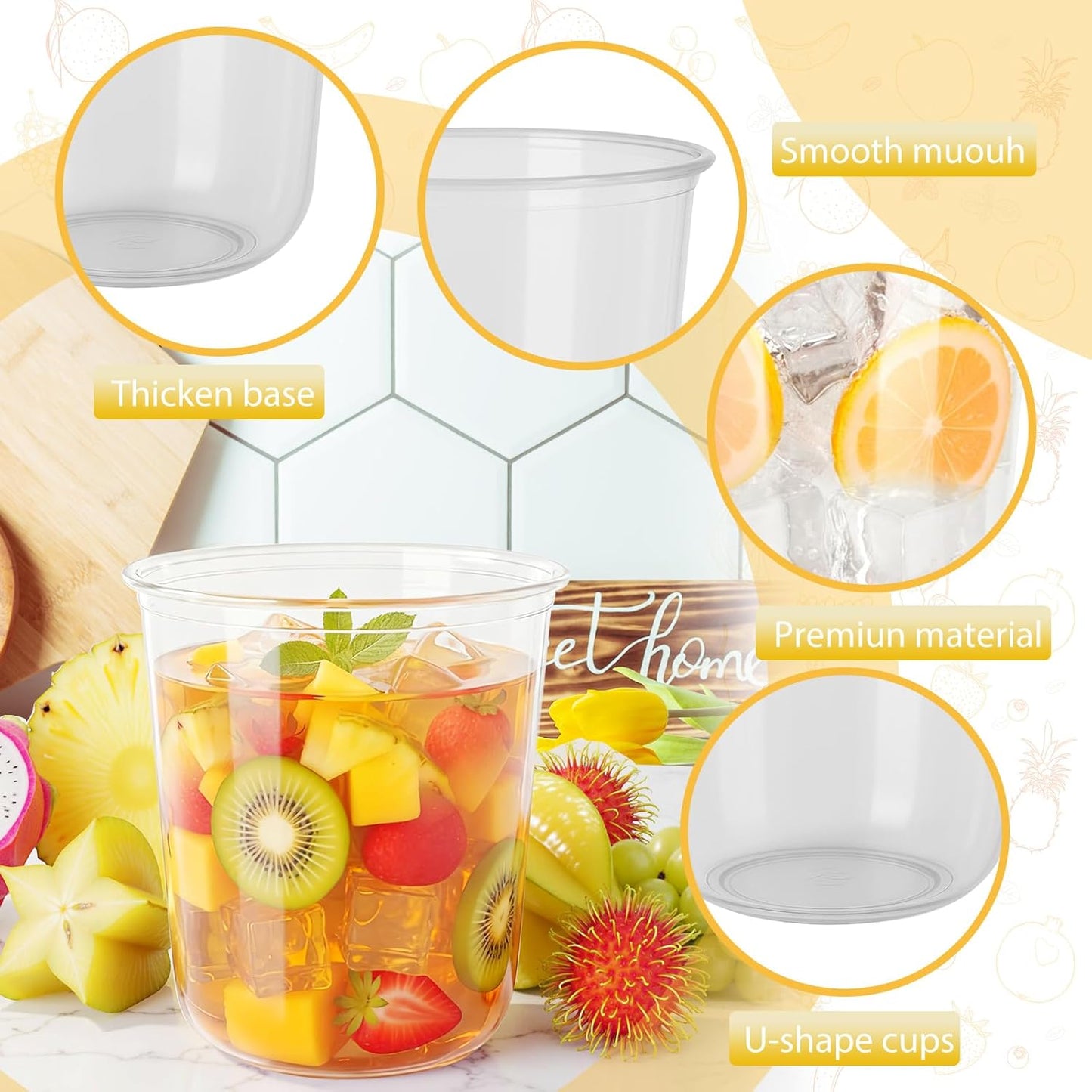 60 Pcs Disposable Stemless Clear Glasses 12 oz NATURAL Arc Crystal Plastic wine glasses Clear Classic Pet Cup for Meeting Weddings Birthdays Cocktail Christmas Party Supplies