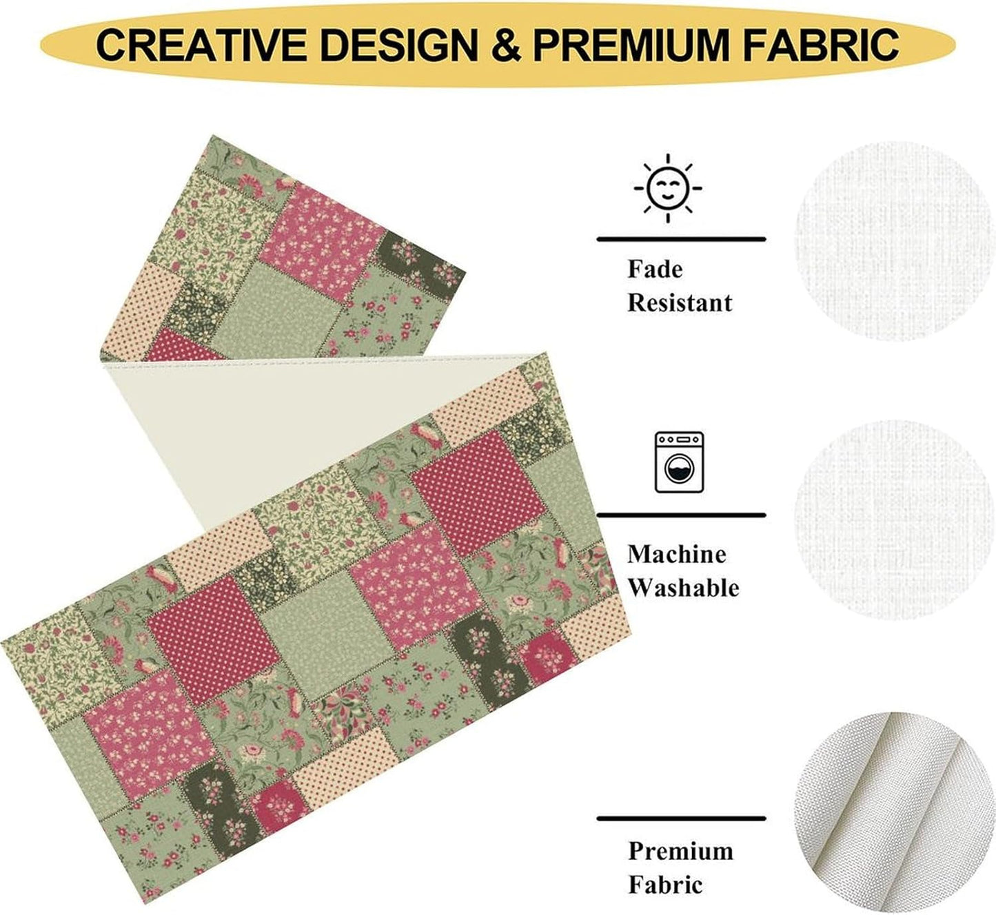 Boho Patchwork Table Runner, Vintage Farmhouse Colorful Wildflowers Bohemian Paisley Flower Print Table Center Decor for Home Kitchen Dining Patio Holiday Party Table Decorations, 13"x108" Inch