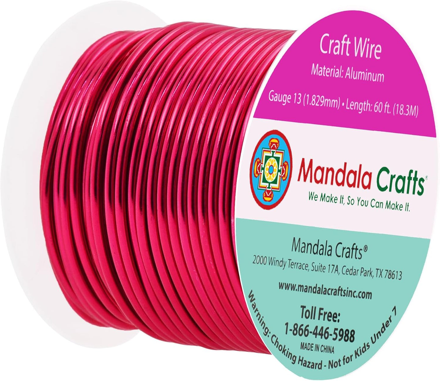 Mandala Crafts 13 Gauge Anodized Aluminum Craft Wire for Jewelry Making - 60 FT Colored Flexible Raspberry Wire - Bendable for Bonsai Armature Crafting Sculpting