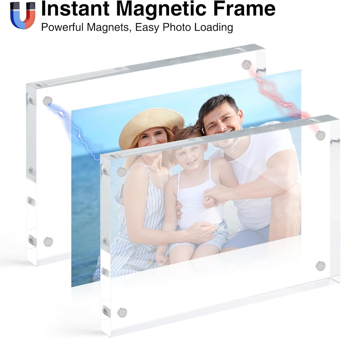 HOUSE DAY Acrylic Picture Frames 3.5x5, 3 Pack Magnetic 3.5 x 5 Picture Frame, Double Sided Clear 3.5x 5 Photo Frame with Microfiber Cloth, Frameless FreeStanding 3.5x5 Frame Gift for Desktop Display