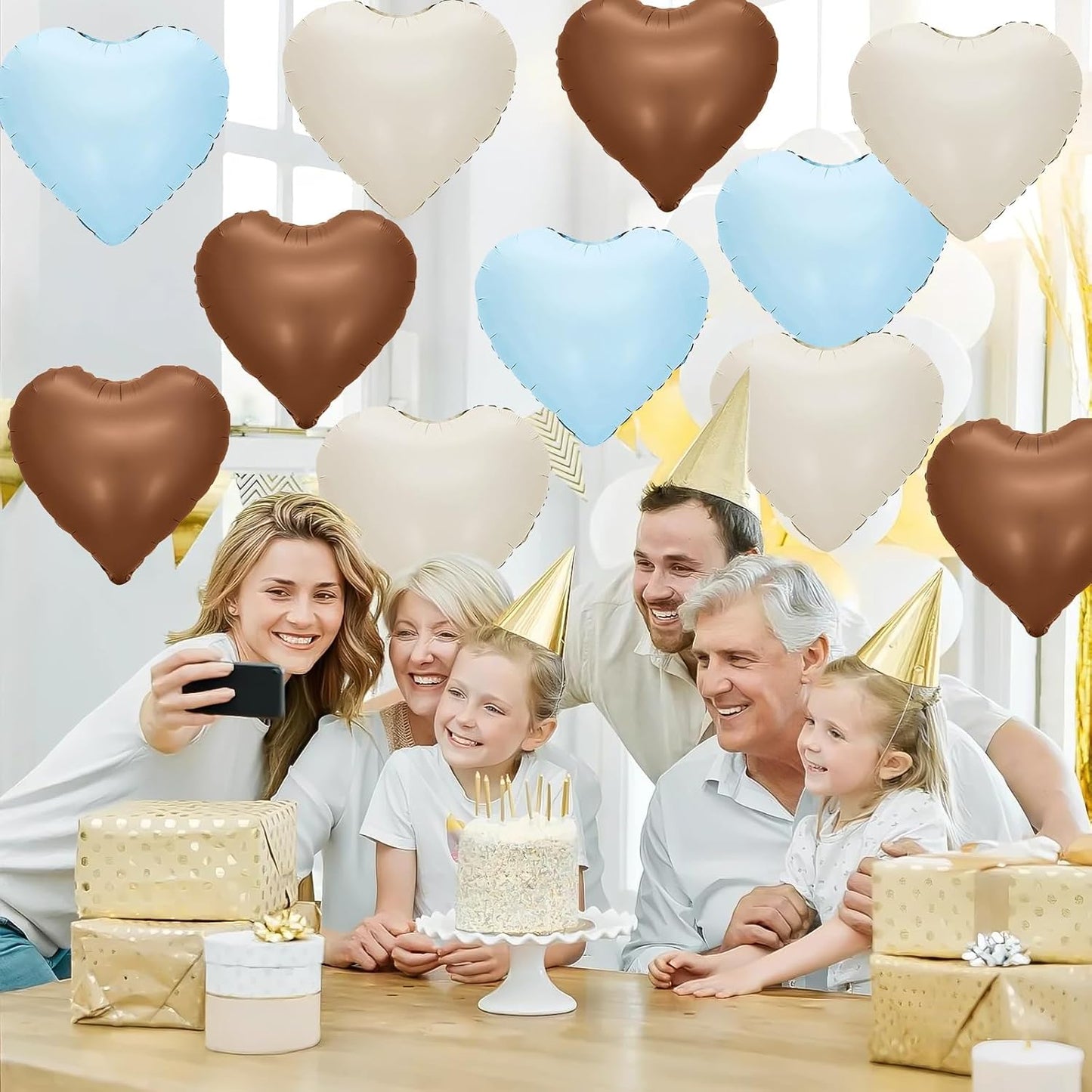 Blue Brown Heart Balloons,12Pcs 18Inch Baby Blue Coffee Brown Heart Shaped Foil Helium Polyester Film Balloons for Baby Shower Birthday Anniversary Wedding Engagement Bear Party Decorations