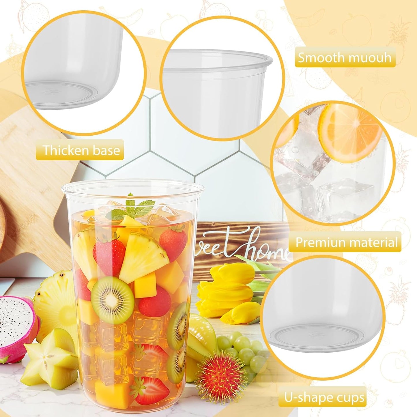 60 Pcs Disposable Stemless Clear Glasses 18 oz NATURAL Arc Crystal Plastic wine glasses Clear Classic Pet Cup for Meeting Weddings Birthdays Cocktail Christmas Party Supplies