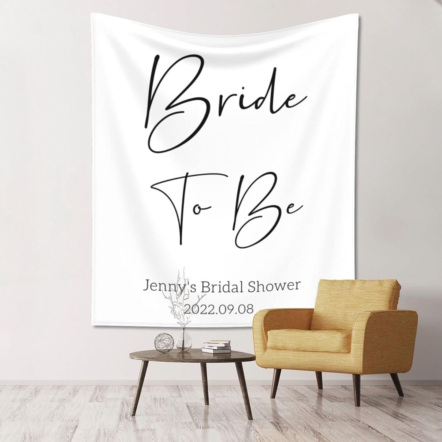 Bride to Be Backdrop - Custom Tapestry With Names and Date, Personalized Calligraphy Banner for Bridal Brunch, Shower, Engagement, Bachelorette Party - Future Mrs Reception