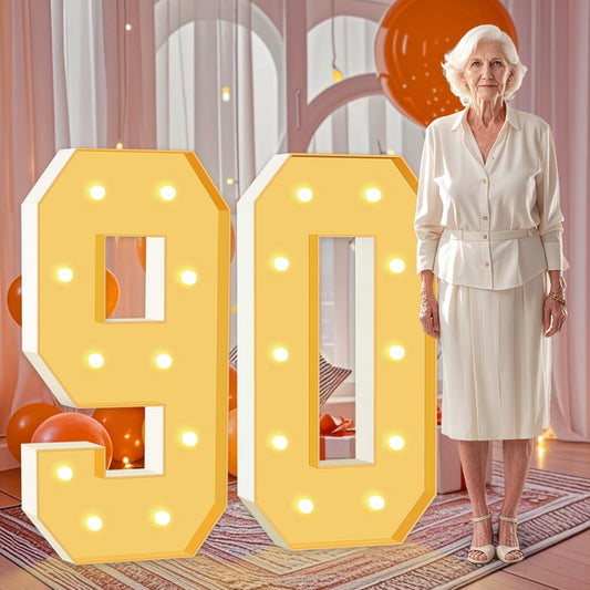 4FT Marquee Numbers 90, Large Light Up Numbers 90th Birthday Decorations for Her Him, Cardboard Number for Women Men Seniors Anniversary Party Decor Backdrop, DIY Foam Board Mosaic Number Sign