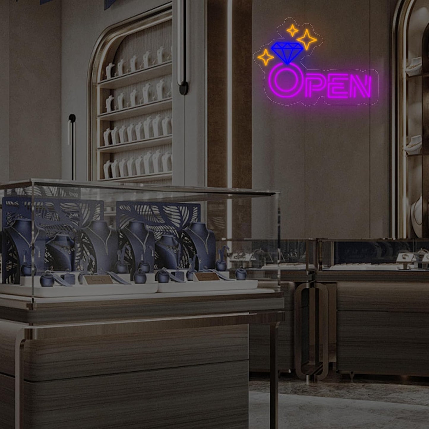 Diamond Open Indoor Neon Sign For Jewelry Store Custom Led Neon Sign Business Decor Store Decor Diamond LED Light Wall Art Decoration, 16.5"x11", Purple