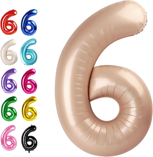 2026 Light Brown 40 Inch Mylar Foil Number 6 Balloon, Birthday Balloons for 6 16 Boy Girl Party Decorations Supplies,Light Brown Big Helium Balloon Numbers for 26 36 46 60 Men Women Anniversary
