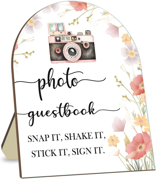 Wedding Photo Guestbook Desk Plaque, Floral Decor Party Welcome Sign, Bridal Shower Sign, Baby Shower Decoration Supplies, Wedding Shower Supplies, Reception Decor with Stand 8 * 10In
