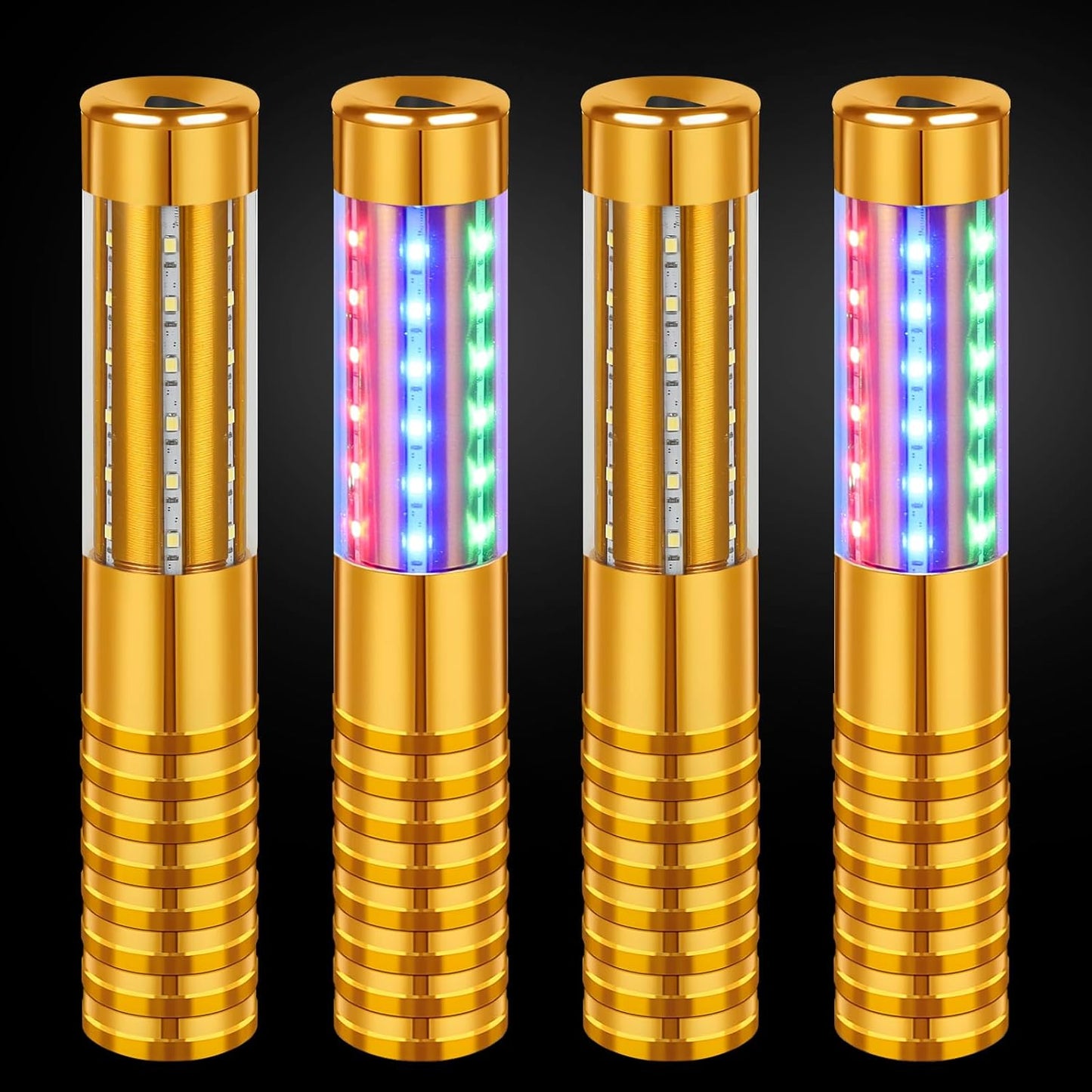 4 Pieces RGB LED Strobe Baton Light Rechargeable Bottle Service Sparklers Stick Reusable Champagne Bottle Handheld LED for Club Stage Nightclub Party Concert Event Bar Outdoor - Gold