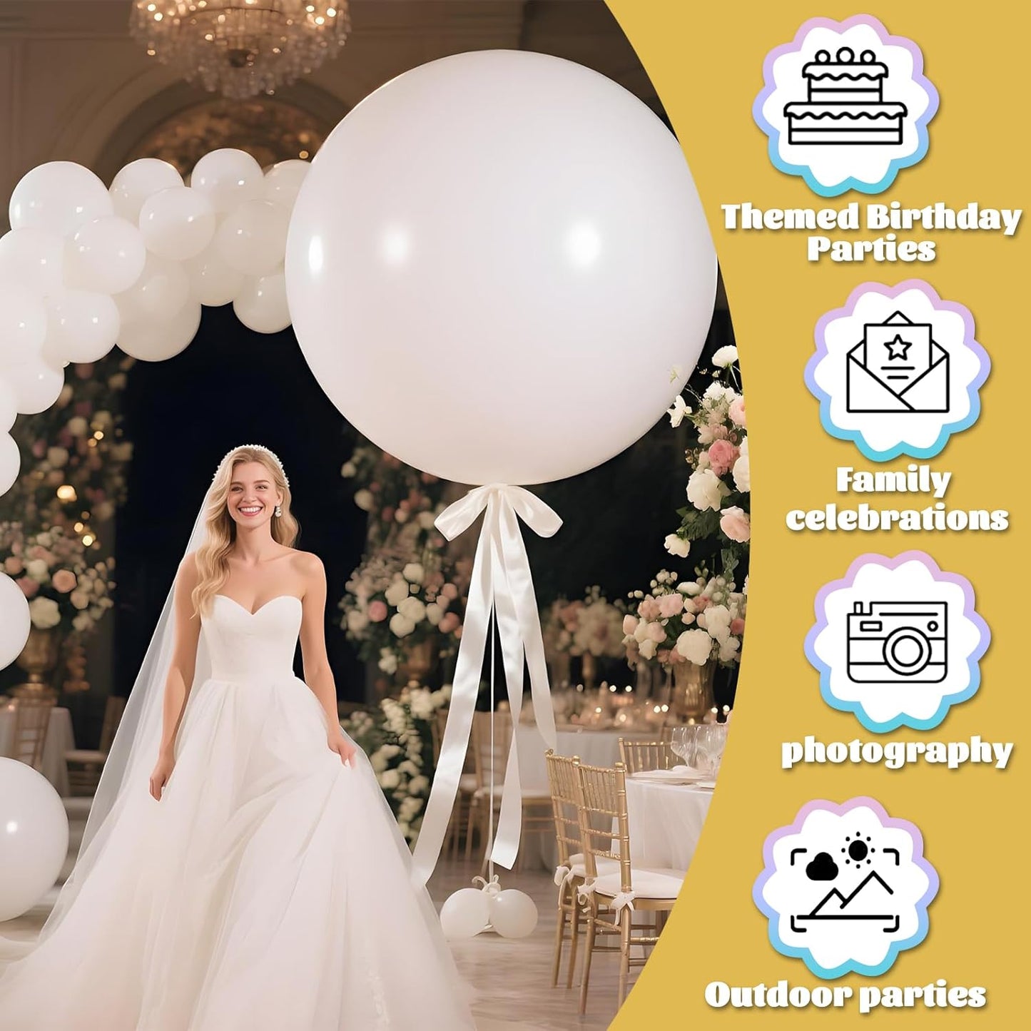 KAWKALSH White Balloons 9pcs 36 Inch Extra Large Big Jumbo Giant Matte White Latex Helium Balloons for Wedding Bridal Graduation Engagement Baby Shower Birthday Party Decorations