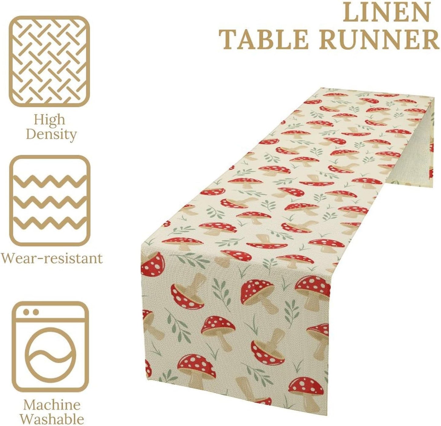 Mushroom Table Runner,Vintage Plant Print Table Runner for Kitchen Dining Table Home Party Decoration 13x120 Inch