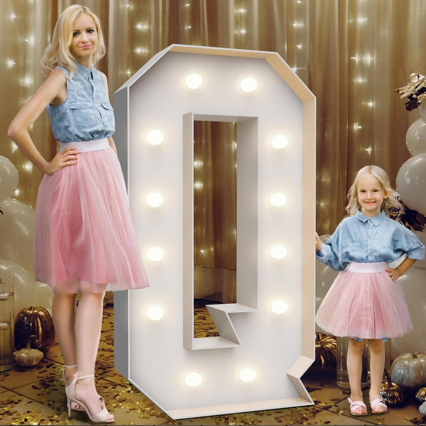 4FT Marquee Light Up Letters Q,Party Decoration Large Marquee Light Up Letters with Weighted Water Bag,Pre-cut Foam Board Set Can Be Used for Birthdays,Weddings,Baby Anniversaries