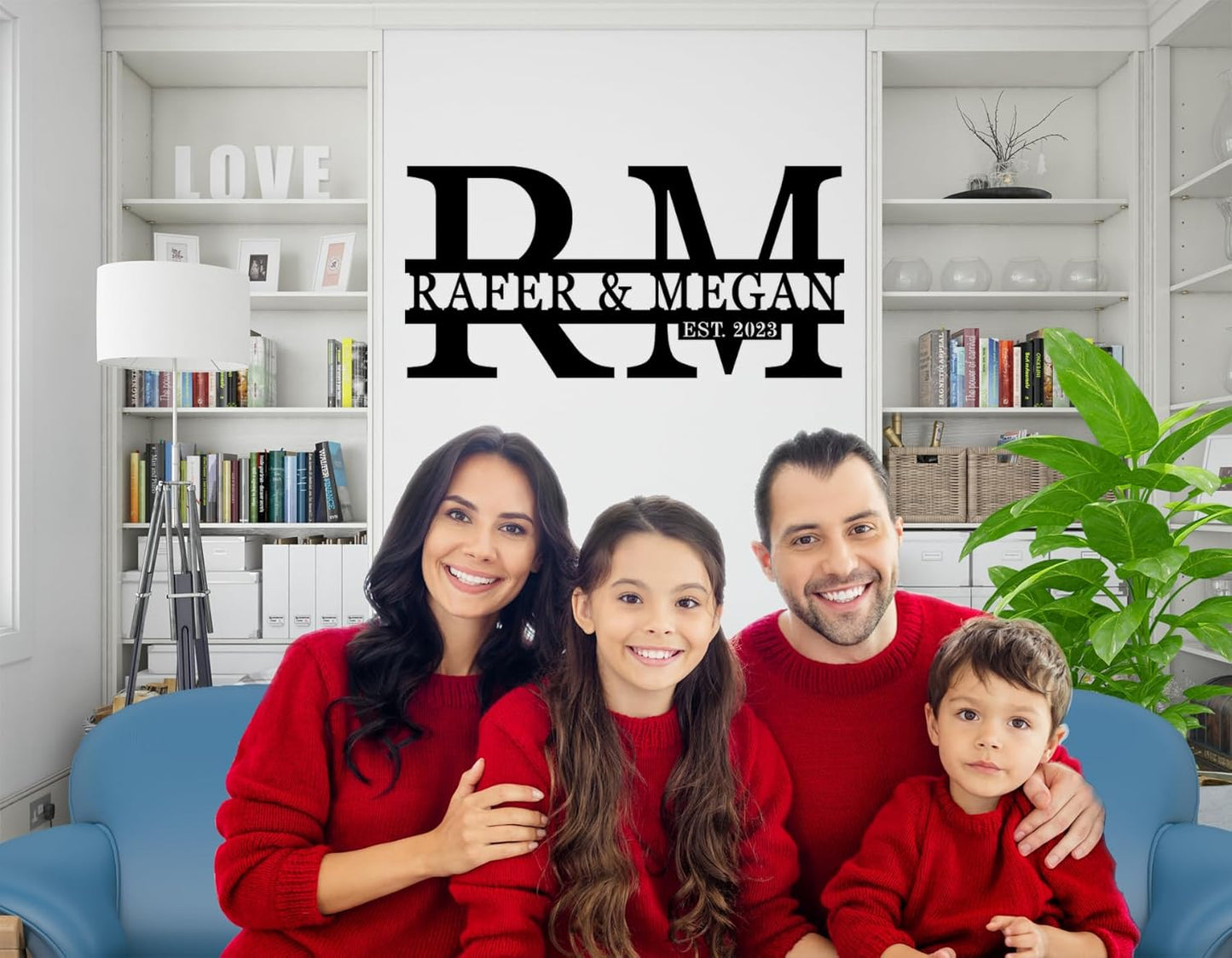 TNATUR Personalized Metal Sign - Custom Last Name Monogram - Split Letter - Family Door Hanger - Outdoor Wedding Gift - 12inch x 5.78inch Steel Sign