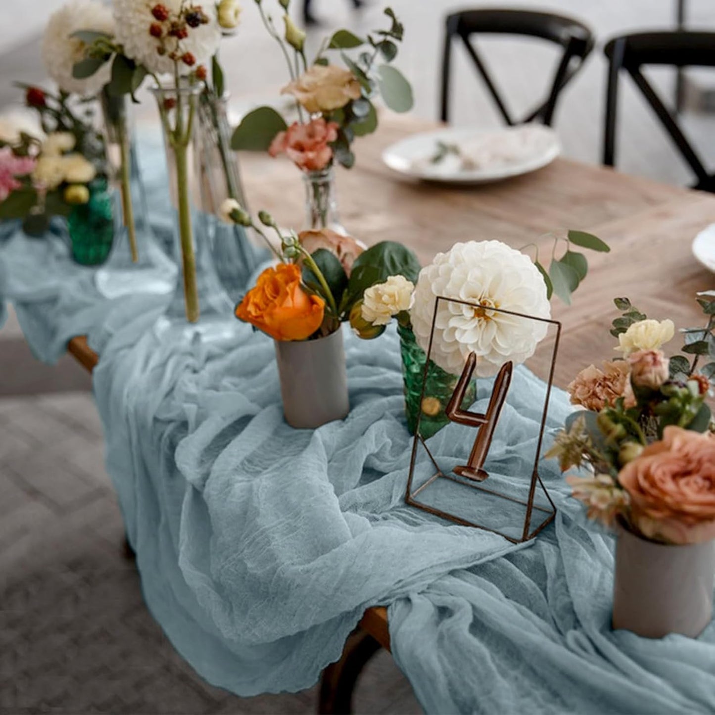 12 Pack Cheesecloth Table Runner, Runner Gauze Boho Wedding Decor Romantic Table Runner for Wedding Birthday Party(35" x 118")(Grayblue)