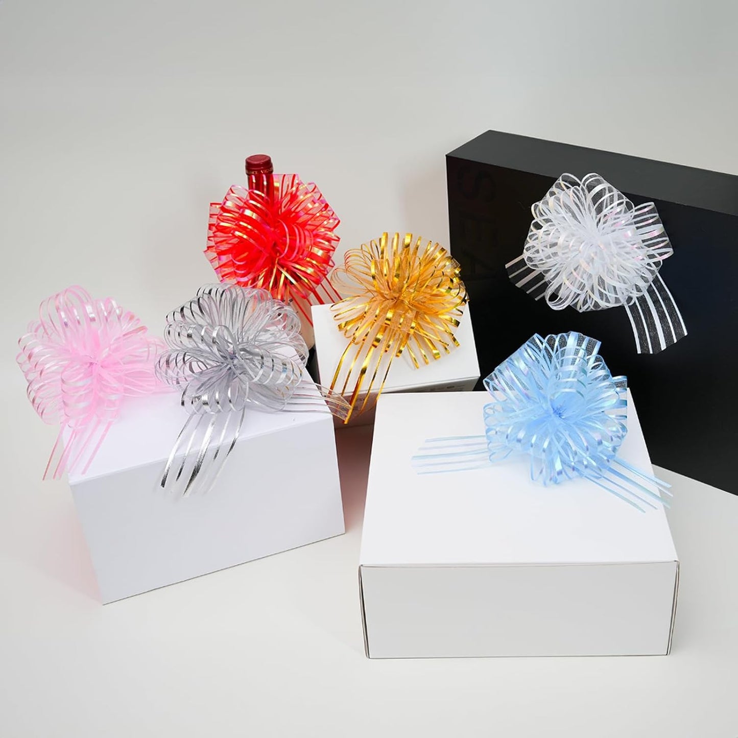 6 Pcs 6 Inch Red Organza Pull Bow – Perfect for Wedding Decoration, Gift Wrapping Baskets, Car Bows, Birthday Parties, Christmas and Valentine's Day