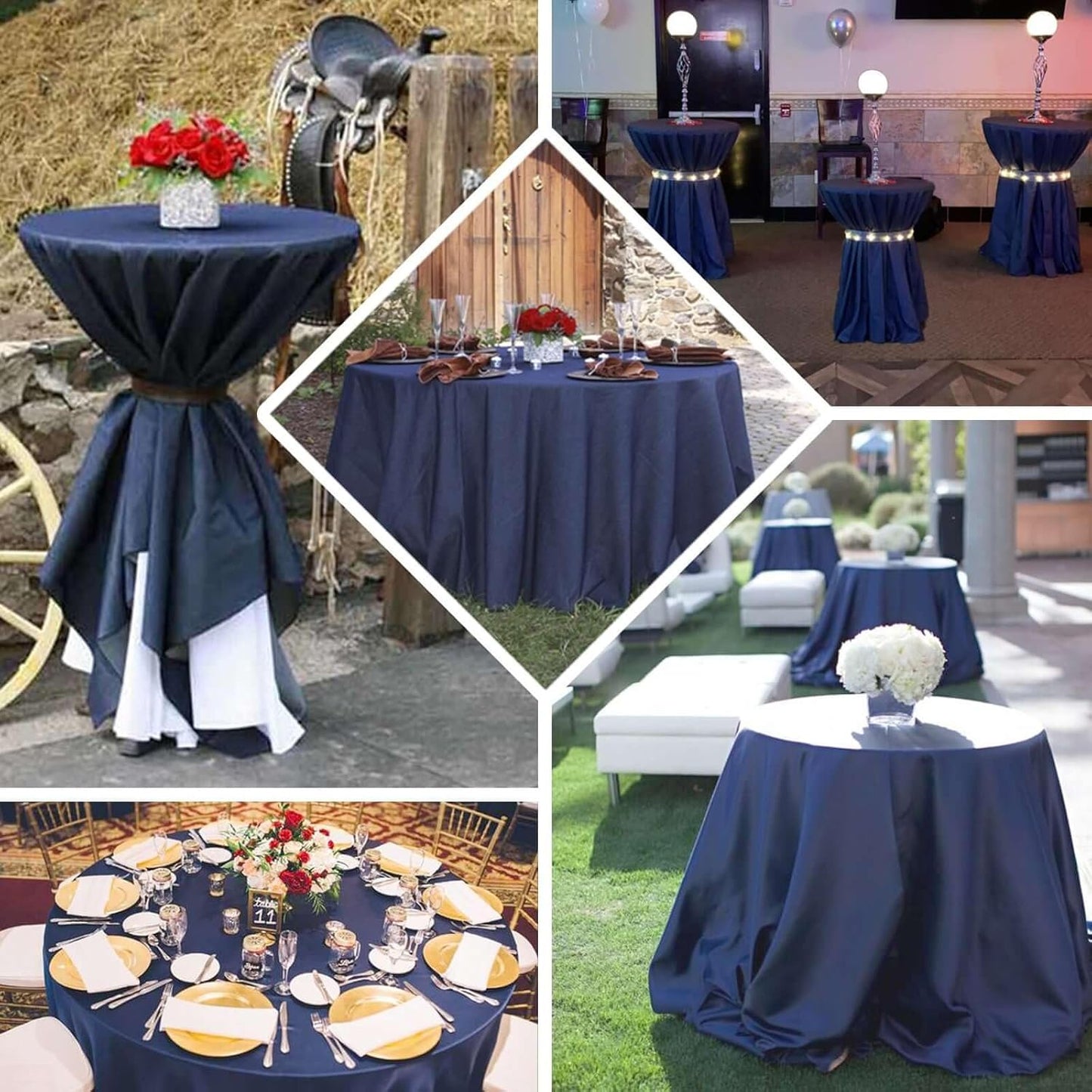 Efavormart 120" Dark Blue Faux Denim Polyester Round Tablecloth for Wedding Party Banquet Restaurant