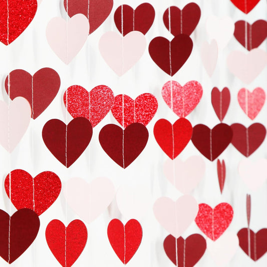 Party Decorations Pink-Red Heart-Garland - 52ft Burgundy Proposal Special Night Galentines Hanging Streamers Banner,Girl Romantic Wedding Anniversary Baby Bridal Shower Engagement Decor