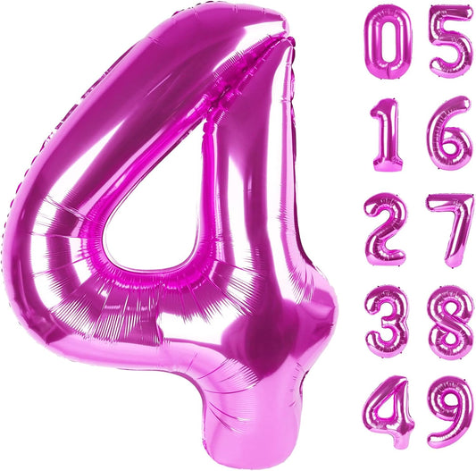 40 Inch Rosy Purple Large Number 4 Birthday Balloon, Giant Number Four 14 24 34 40 44 Balloons, Rosy Purple Foil Mylar Big Balloons for Anniversary Graduation Supplies Decorations