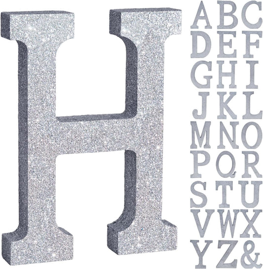 TONIFUL 8 Inch Silver Glitter Letter H Table Centerpiece A-Z Silver Birthday Party Decorations,Silver Alphabet H for Birthday,Chrismas,Graduation,Bridal Shower,Wedding,Anniversary Party Supplies