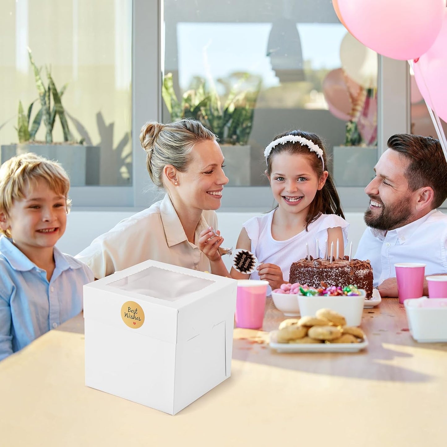 12Pcs 8x8x8 Inches Cake Boxes, White Square Bakery Boxes with Window, Disposable Cake Carrier Container for Pastries, Pie, Cookies, Chocolates, Cupcakes, Birthday Party, Wedding