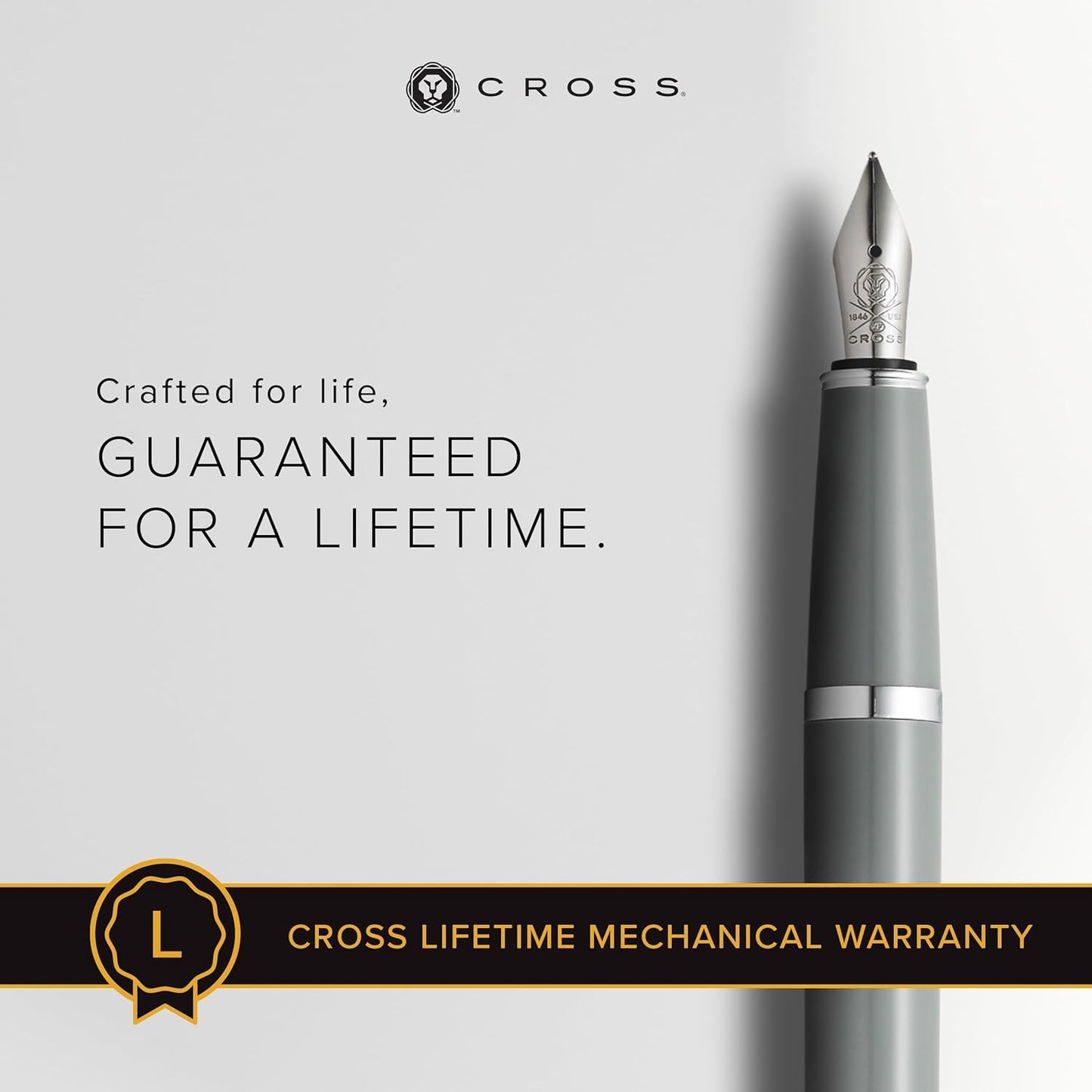 Cross Bailey Light Refillable Fountain Presented in a Everyday Gift Box - Medium Point, Black Ink, Polished Gray